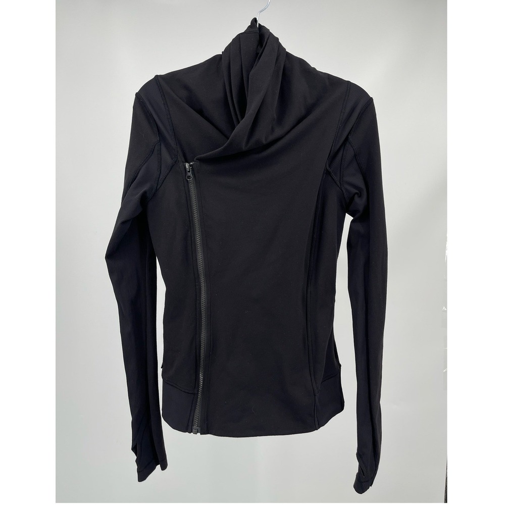 Lululemon Bhakti Jacket Womens 6 Black Asym Zip Cowl Neck Yoga